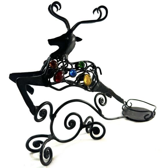 Pier 1 Metal Reindeer W/ Colorful Beads With Votive Candle Holder 9” Long - Picture 2 of 7